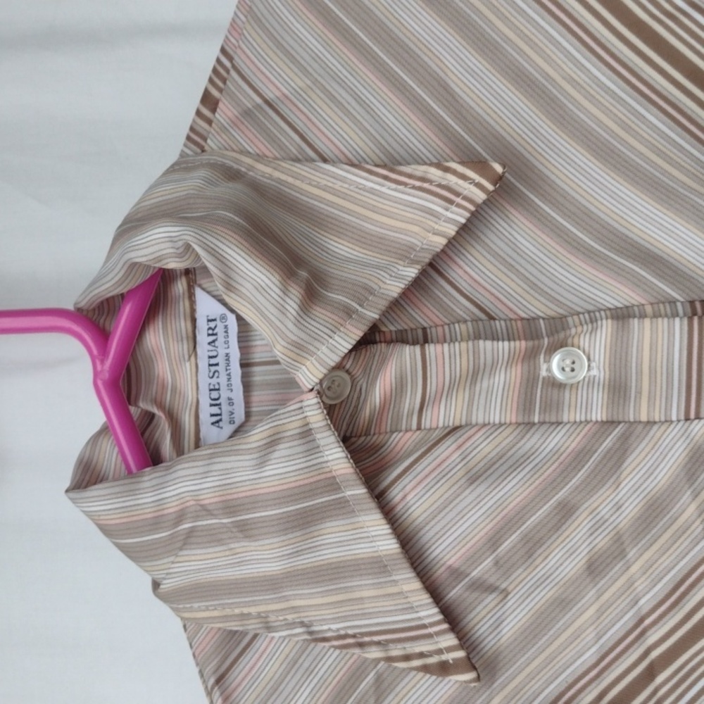 Vintage Alice Stuart Striped Tan Blouse M - Picture 4 of 8